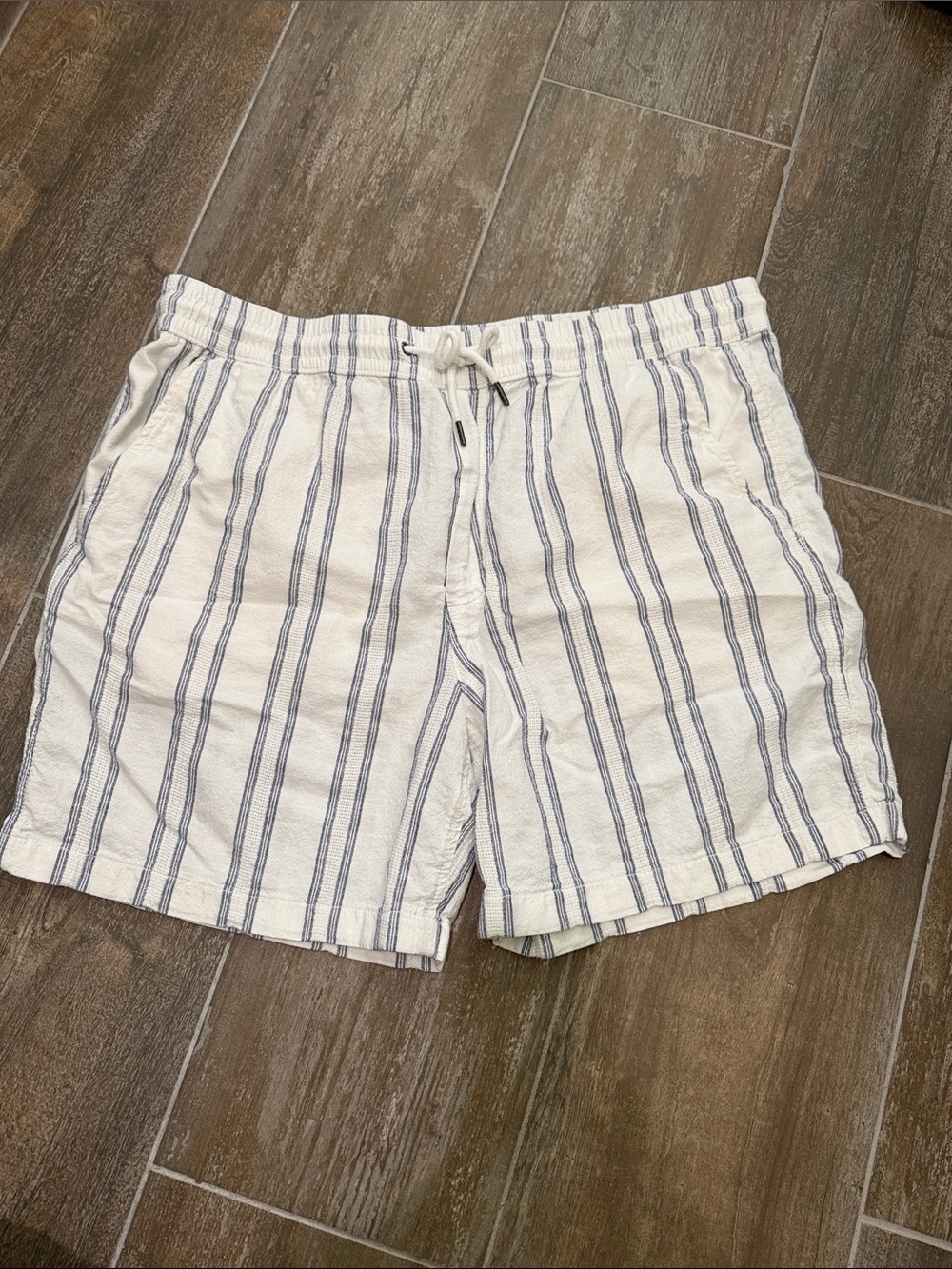 American Eagle Outfitters White Shorts with Blue Vertical Stripes